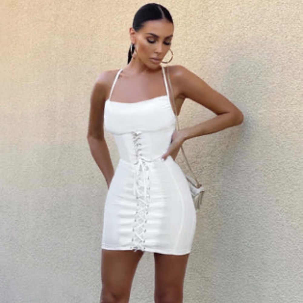 Club L London Ivory Corset Cami Top & Lace Up Skirt, Size 10